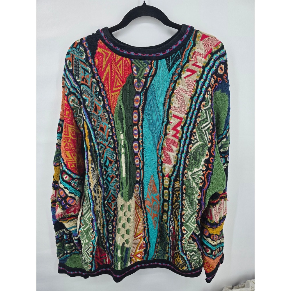 Coogi Australia Vintage 3D Knit Multi-Color Cotton Sweater Mens XL Made in AU